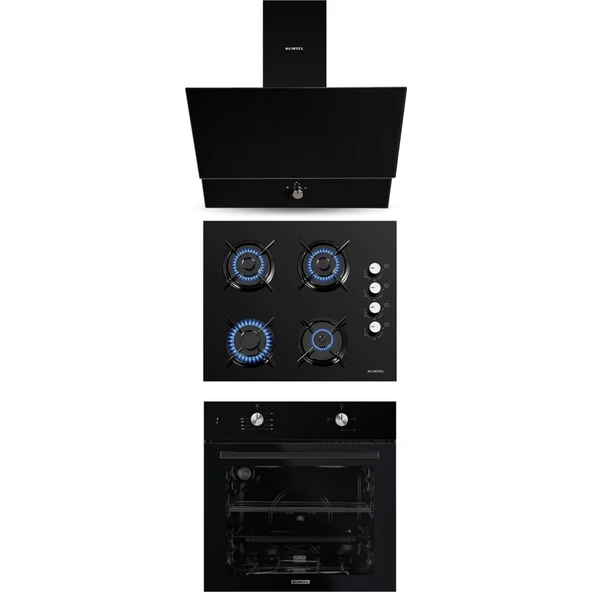 Kumtel Home Siyah Cam Ankastre Set (DA6-830 Davlumbaz + KO-40 TAHDF Ocak+ B66-S2 Fırın) ürün görseli 1