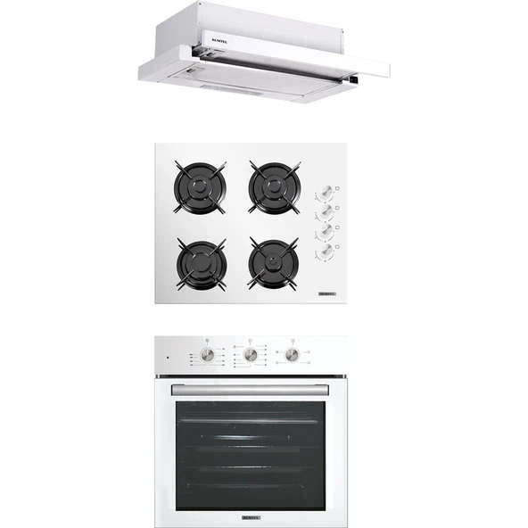 Kumtel Beyaz Aspiratörlü Turbo Ankastre Set (B66 - SF2 (MT) + DS6-905W + KO-40TAHDF) ürün görseli 1