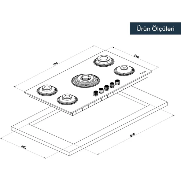 Kumtel Digital Siyah Ankastre Set 5 Gözlü - Resim 6