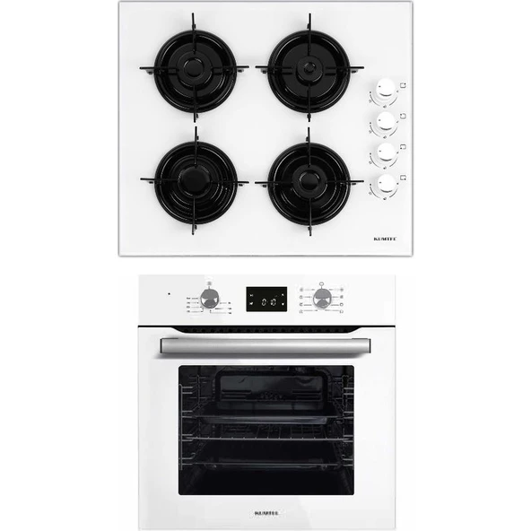 Kumtel White Optimus Dual 2'li Ankastre Set (A6SF2 DDT Beyaz Ankastre Fırın + 40TAHDF Beyaz Ankastre Ocak) ürün görseli 1