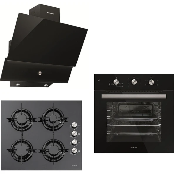 Kumtel Black Argento Button 3'lü Cam Ankastre Set ürün görseli 1