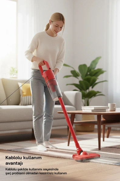 Sinbo SVC-8616 500W Dikey Elektrikli Süpürge – Kırmızı, Yüksek Emiş Gücü ürün görseli 1