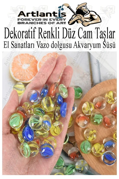 Dekoratif Renkli Düz Cam Taşlar 40 lı 1 Paket El Sanatları Vazo Doldusu Akvaryum Süsü Değerli Cam Taşları ürün görseli 1