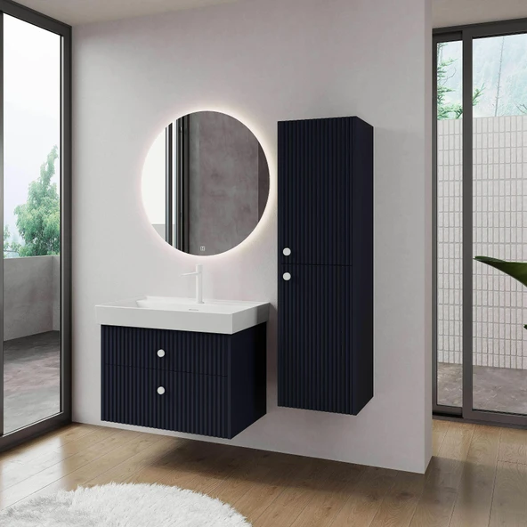 Denko Marsilya 80 cm (Mat Lacivert) Banyo Dolabı Takımı ve Boy Dolabı ürün görseli 1