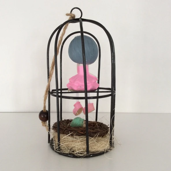 Kafeste Oturan Kız Biblo Pembe - Resim 2