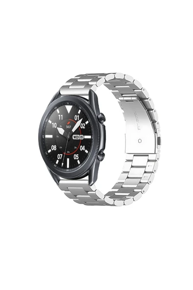 KRETON KRETON Samsung Galaxy Watch 3 45mm Uyumlu GÜMÜŞ Kordon Klasik Baklava Model Paslanmaz Çelik Metal Kayış ürün görseli 1