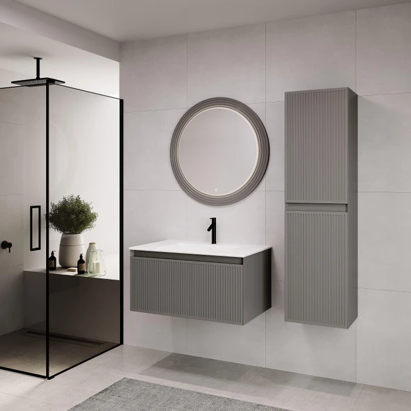 Denko Belgrad 81 cm (Çimento Gri) Banyo Dolabı Takımı ve Boy Dolabı ürün görseli 1