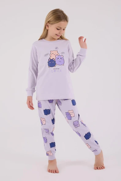 RolyPoly Kız Çocuk Uzun Kol Pijama Takım Lila ürün görseli 1