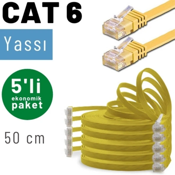5 adet 50 cm IRENIS CAT6 Kablo Yassı Ethernet Network Lan Ağ Kablosu ürün görseli 1