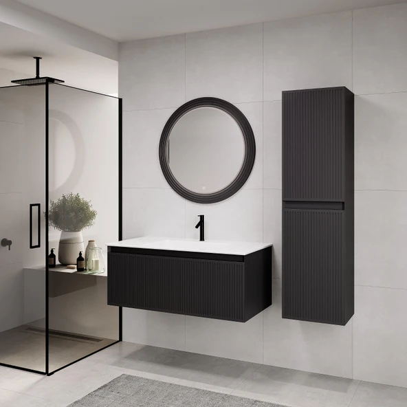 Denko Belgrad 101 cm (Antrasit) Banyo Dolabı Takımı ve Boy Dolabı ürün görseli 1