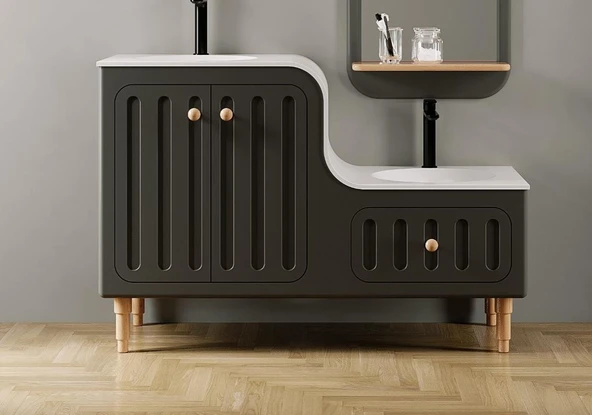Denko Ada 120 cm (Antrasit) Banyo Dolabı (Alt Modül Lavabo) ürün görseli 1
