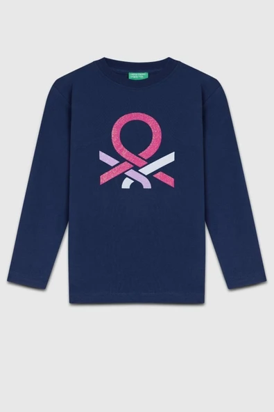 United Colors of Benetton Kız Çocuk BNT-G23331 Uzun Kollu Tshirt Lacivert ürün görseli 1