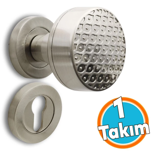 Kapı Tokmağı Topuzu Kolu Metal Tokmak Saten Kapı Kolu Yale Sağa Sola Uygun 1 Takım ürün görseli 1