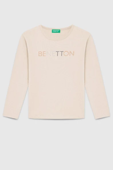 United Colors of Benetton Kız Çocuk  BNT-G23332 Uzun Kollu Tshirt Bej ürün görseli 1
