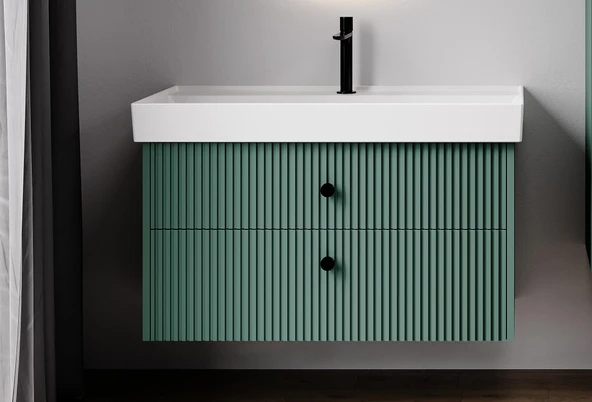 Denko Marsilya 100 cm (Beyoğlu Yeşil) Banyo Dolabı (Alt Modül Lavabo) ürün görseli 1