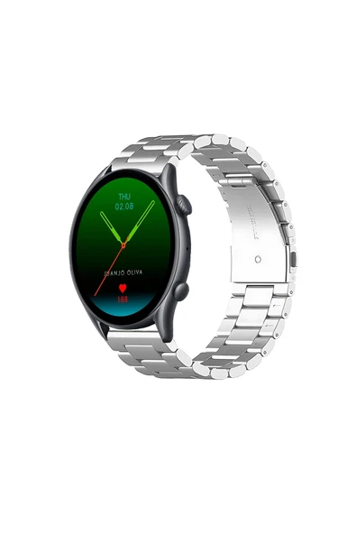 KRETON KRETON Amazfit GTR3-GTR3 PRO Uyumlu GÜMÜŞ Kordon Klasik Baklava Model Paslanmaz Çelik Metal Kayış ürün görseli 1