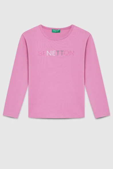 United Colors of Benetton Kız Çocuk  BNT-G23332 Uzun Kollu Tshirt Gül Kurusu ürün görseli 1