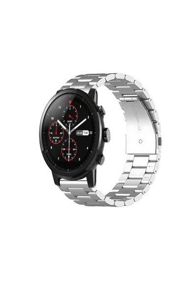KRETON KRETON Amazfit Pace 2 Stratos Uyumlu GÜMÜŞ Kordon Klasik Baklava Model Paslanmaz Çelik Metal Kayış ürün görseli 1