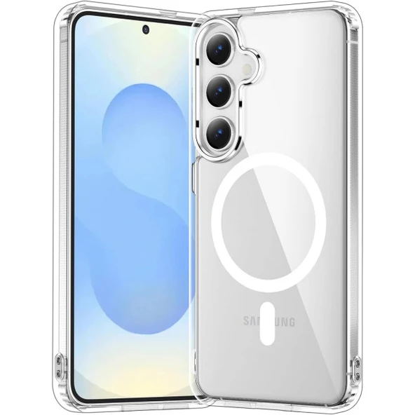 Samsung Galaxy S25 Plus Uyumlu Şeffaf MagSafe Kılıf Darbe Emici Silikon, Kamera Korumalı, Manyetik ürün görseli 1