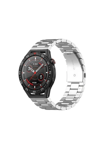 KRETON KRETON Huawei Watch Gt3 SE Uyumlu GÜMÜŞ Kordon Klasik Baklava Model Paslanmaz Çelik Metal Kayış ürün görseli 1