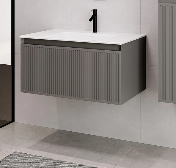 Denko Belgrad 81 cm (Çimento Gri) Banyo Dolabı (Alt Modül Lavabo) ürün görseli 1