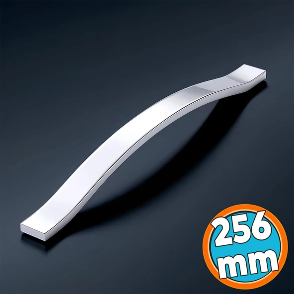 Mobilya Çekmece Dolap Kapak Kulpu Modern Mutfak Kulpları Kulp 256 mm Krom Gümüş Renk Metal ürün görseli 1
