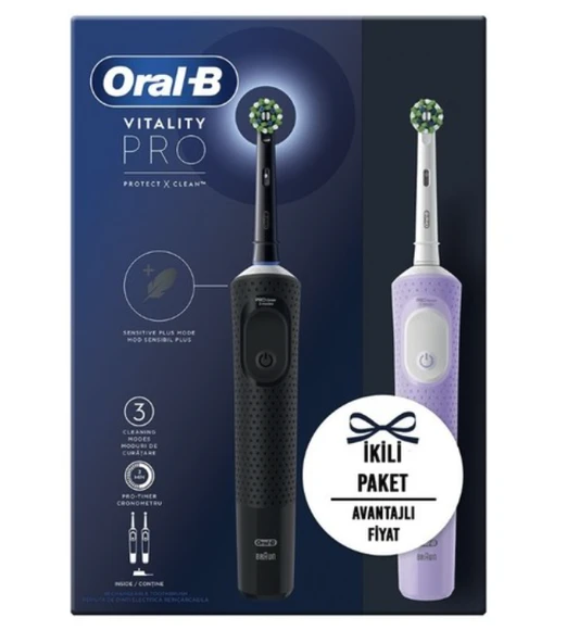 Oral-B Vitality Pro Protect x Clean Şarjlı Diş Fırçası 2li Paket ürün görseli 1