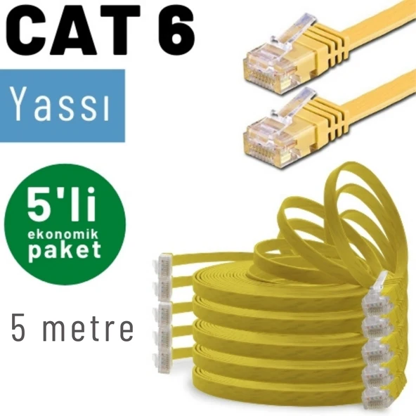 5 adet 5 Metre IRENIS CAT6 Kablo Yassı Ethernet Network Lan Ağ Kablosu ürün görseli 1