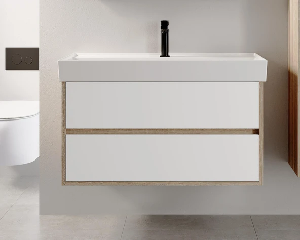 Denko Forever 100 cm (Beyaz) Banyo Dolabı (Alt Modül Lavabo) ürün görseli 1