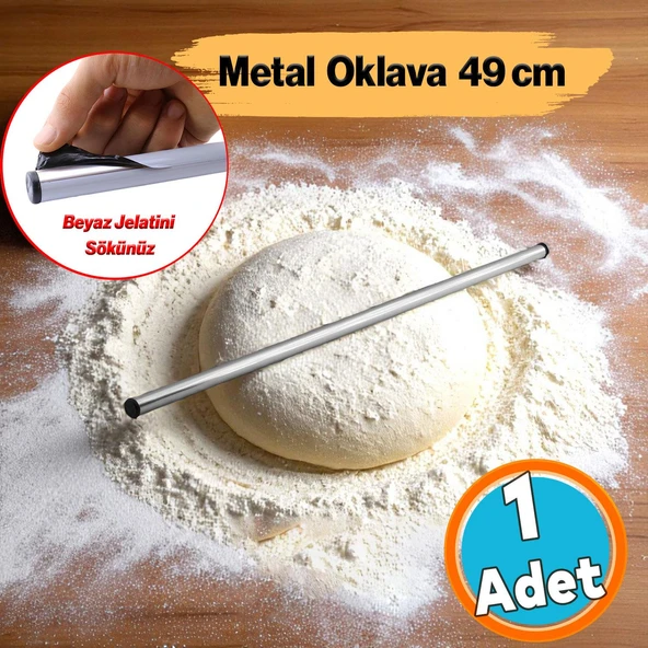 Silindir Yuvarlak Metal Oklava Alüminyum Tekli 49 cm Mutfak Börek Hamur Un Yufka Açma Krom Renk ürün görseli 1