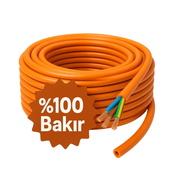 %100 Bakır 3x2.5 mm Seyyar 10 Metre Uzatma Kablosu Çok Telli Elektrik Kontrol Kalem Dişi Erkek Fiş ürün görseli 1