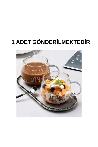 1 Li Good Morning Günaydın 400 ml Borosilikat Cam Kupa ürün görseli 1