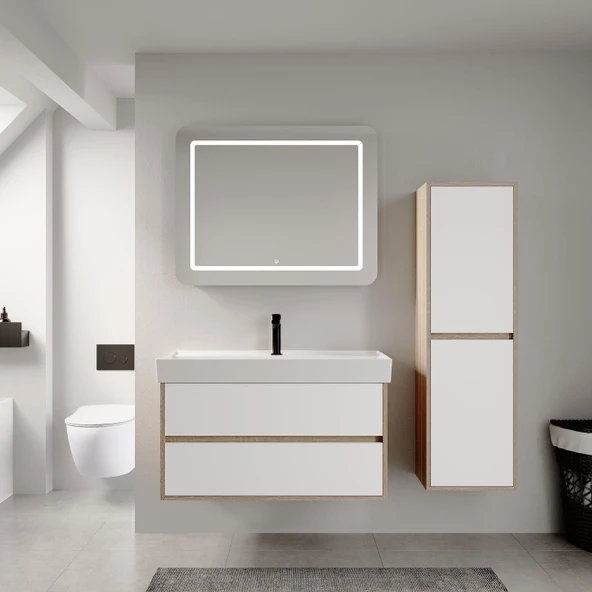 Denko Forever 100 cm (Beyaz) Banyo Dolabı Takımı ve Boy Dolabı ürün görseli 1