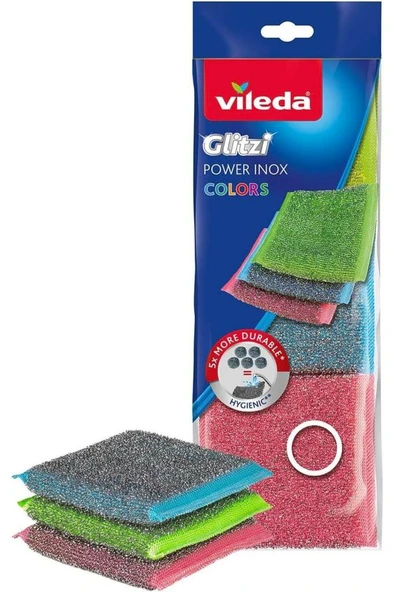 Vileda Bulaşık Süngeri Power Pad Colors İnox 3'lü ürün görseli 1
