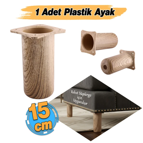 Mobilya Kanepe Koltuk Baza Yükseltici Yükseltme Ayağı Ayakları Plastik Doğal Meşe Renk 15 cm ürün görseli 1