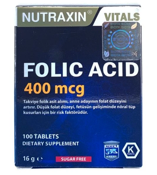 Nutraxin Folic Acid 400 mcg 100 Tablet ürün görseli 1