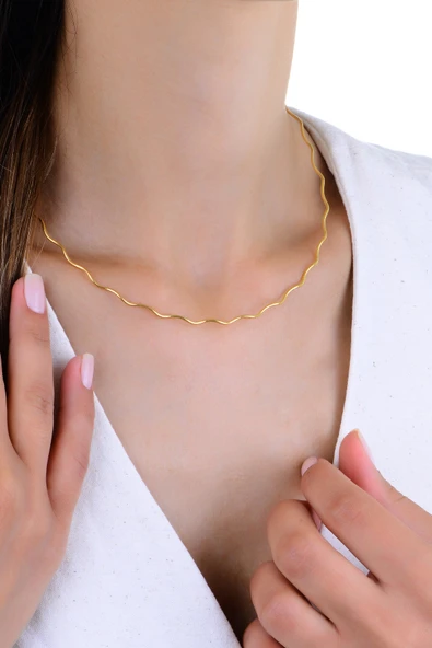Gümüş altın yaldızlı italyan model dalgalı kolye  SGTL12952GOLD ürün görseli 1