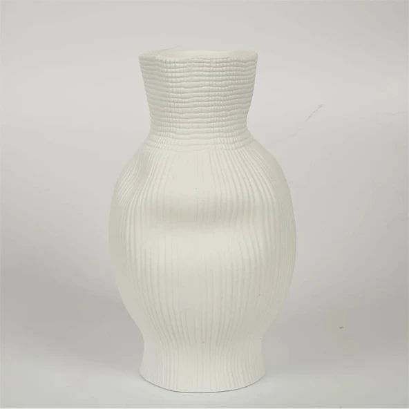 BEYAZ DARBELİ VAZO UZUN 17*17*30 CM AK.JM00008 ürün görseli 1
