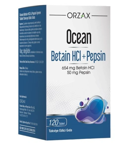 Ocean Betain HCI+ Pepsin Takviye Edici Gıda 120 Tablet ürün görseli 1
