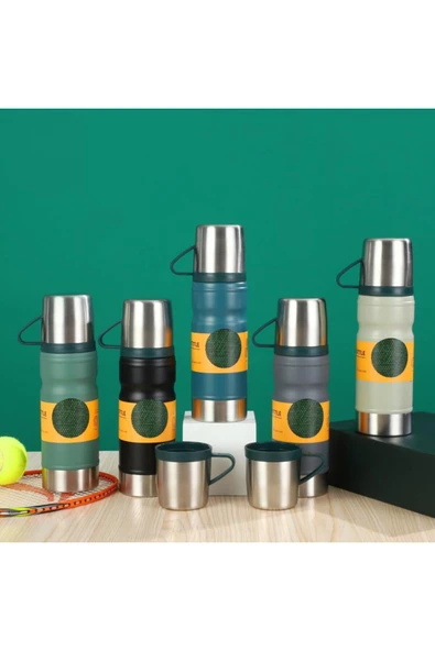 Thermohis 6161 Çelik Termos Bardaklı GRİ - Resim 2