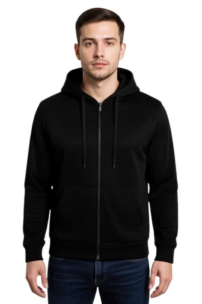 Erkek Kapüşonlu Fermuarlı Siyah Sweatshirt BGL-ST04790 ürün görseli 1