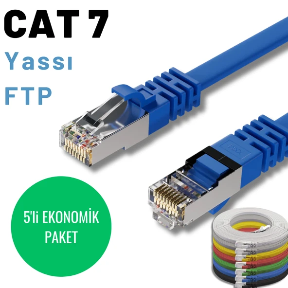 5 adet 2 Metre IRENIS CAT7 Kablo Yassı FTP Ethernet Network LAN Kablosu ürün görseli 1