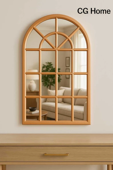 CG HOME Pencere Model, Ayna, Duvar Aynası, Salon Aynası, Dressuar Aynası, Ahşap Lake Boyalı, Bronz ürün görseli 1