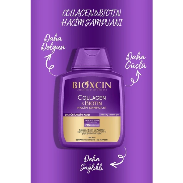 Bioxcin Collagen & Biotin Ekstra Hacim Şampuanı 300 ml - Kolajen Biotin Ince Seyrek Saçlar 3'lü ürün görseli 1