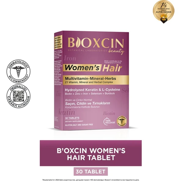 Bioxcin Kadınlar için Saç Sağlığı Tableti - 30 Adet, Multivitamin, Mineral, Keratin, L-Sistein, Biotin, Çinko, Demir, Selenyum, Burdock ürün görseli 1