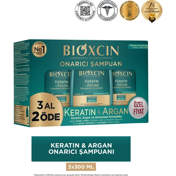 Bioxcin Keratin & Argan Onarıcı Bakım Şampuan 300 ml 3 Al 2 Öde - Yıpranmış ve Hassas Saçlar ürün görseli 1