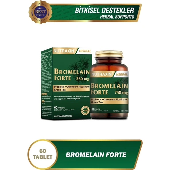 Nutraxin Bromelain Forte 750 Mg 60 Tablet Bromelain Krom Probiyotik ürün görseli 1