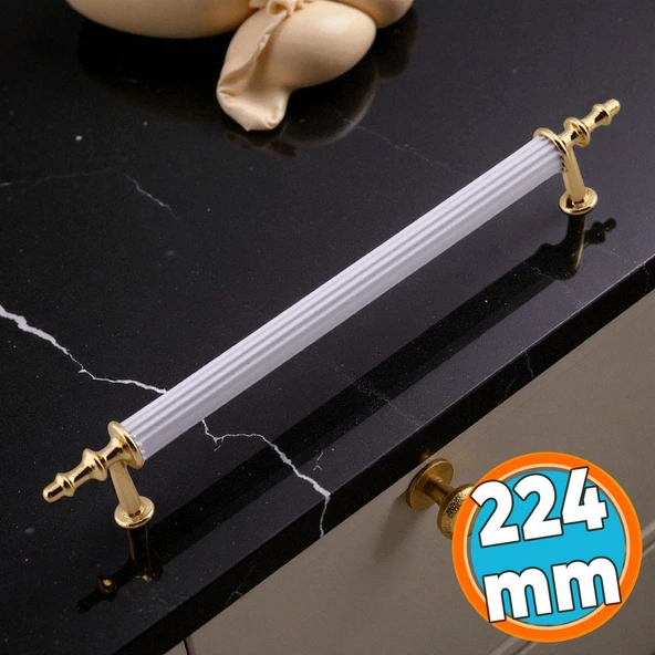 Mobilya Kulp Modern Dayanıklı Dolap Çekmece Kulbu Dekoratif Mobilya Aksesuarı Beyaz Gold 224mm Metal ürün görseli 1