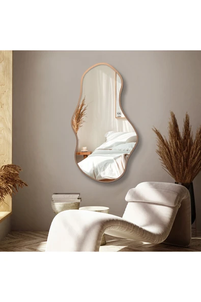 CG HOME Asimetrik Ayna, Duvar Aynası, Konsol Aynası, Çerçeveli Ayna, Boy aynası,Bronz Çerçeve ürün görseli 1