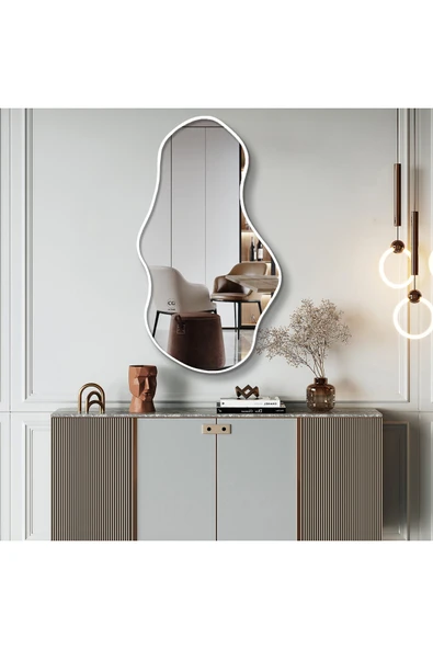 CG HOME Asimetrik Ayna, Duvar Aynası, Konsol Aynası, Çerçeveli Ayna, Boy aynası, Beyaz Çerçeve ürün görseli 1